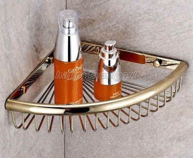 Gold Color Brass Bathroom Corner Shelf Soap Shower Caddy Shelves