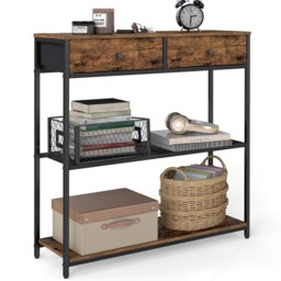 Vasagle Narrow Console Table With 2 Fabric 76w Cm, Rustic Brown + Ink