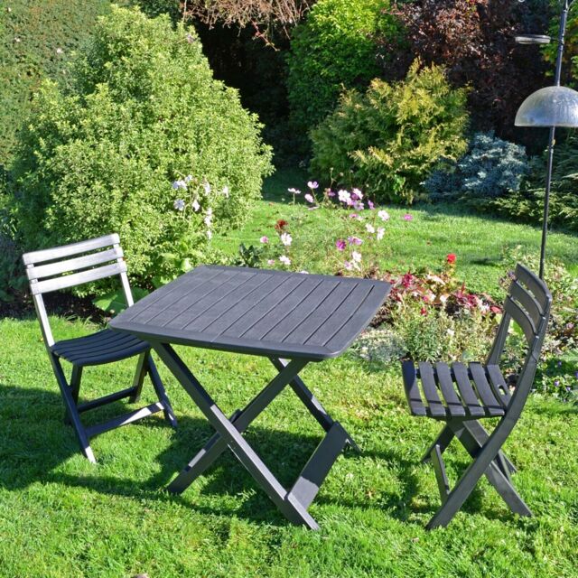 """brescia"" Resin Folding Set - Table & 2 Chairs In Anthracite"