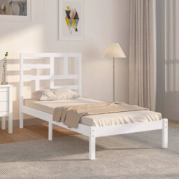 Single Bed Frame White Solid Pinewood 75x190cm Small Single Wooden