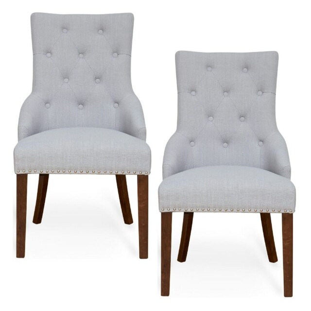 Walnut Narrow Back Upholstered Dining Chair - Grey (x2)