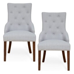 Walnut Narrow Back Upholstered Dining Chair - Grey (x2)