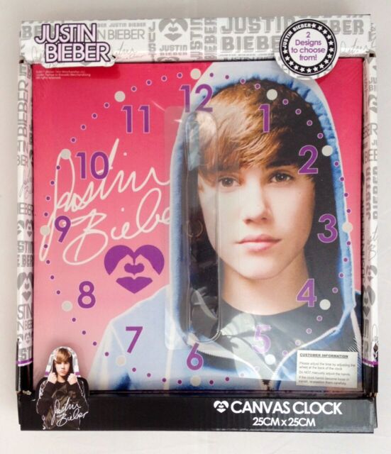 Justin Bieber Heart Throb Square Canvas Pink Wall Clock 25cm X 25cm -