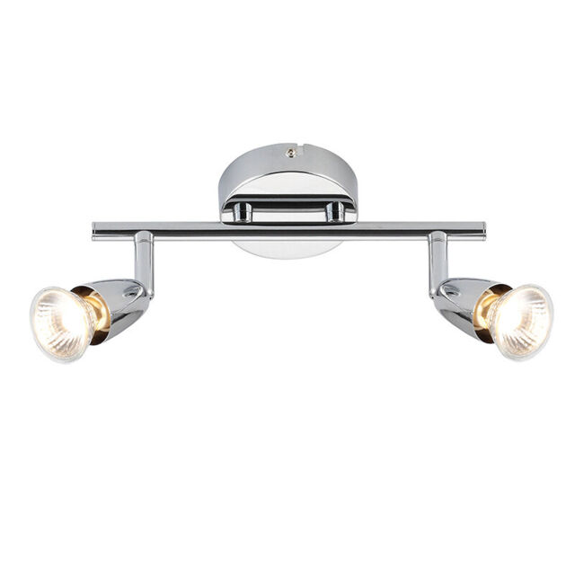Polished Chrome 2 Way Gu10 Bar Double Spotlight Ceiling Light Halogen
