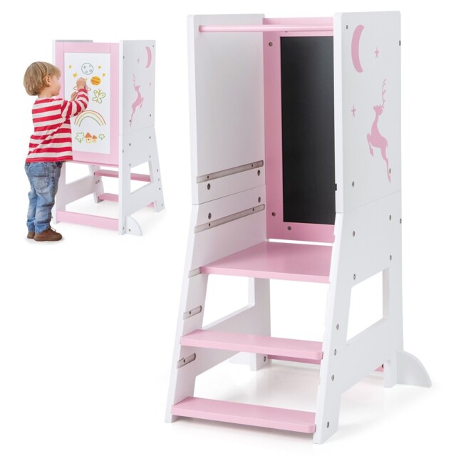 Costway Toddler Kitchen Stool Helper Bathroomd Ajustable Baby Standing