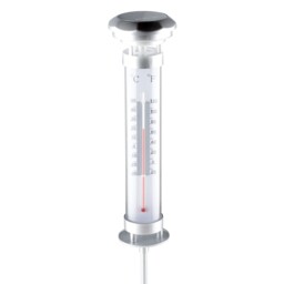Grundig Outdoor Solar Led Thermometer Lamp With Stake, Silver Round