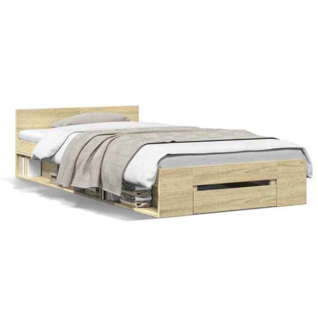 Bed Frame With Drawer Sonoma Oak 90x200 Cm Engineered Wood Vidaxl