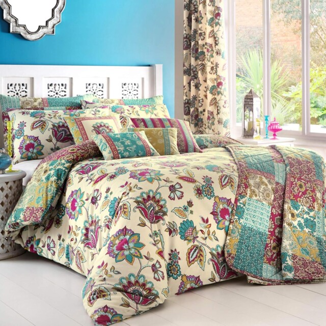 Dreams & Drapes Marinelli Duvet Cover Set King Size Teal Floral