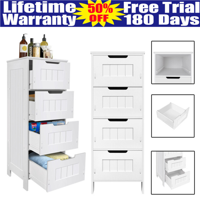 White High Gloss 4 Drawer Modern Slim Side Chest Drawers Storage