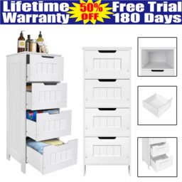 White High Gloss 4 Drawer Modern Slim Side Chest Drawers Storage
