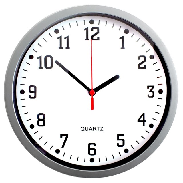 "Silver Wall Clock 9"" Round Quartz Bold Numerals Home Kitchen Bedroom"