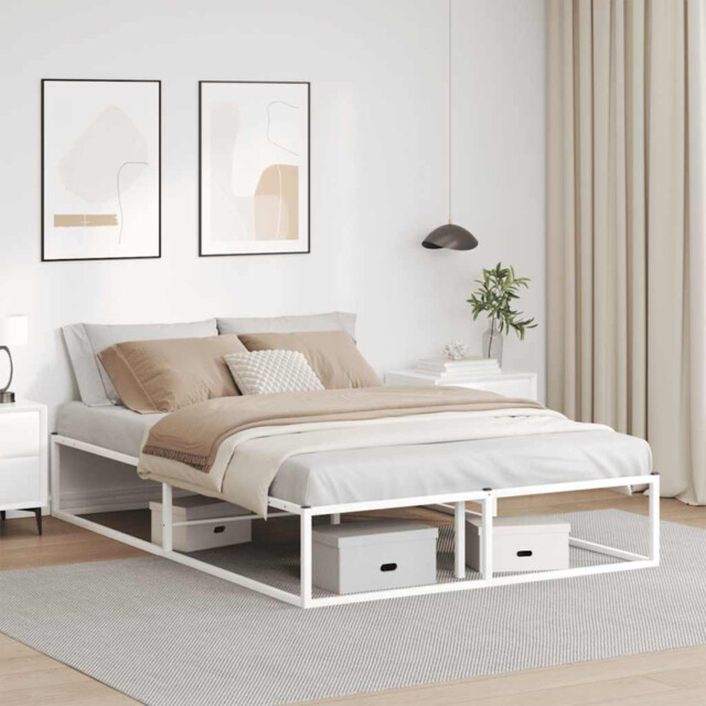 Bed Frame White Powder-coated Metal 90x200 Cm Slatted Storage Classic