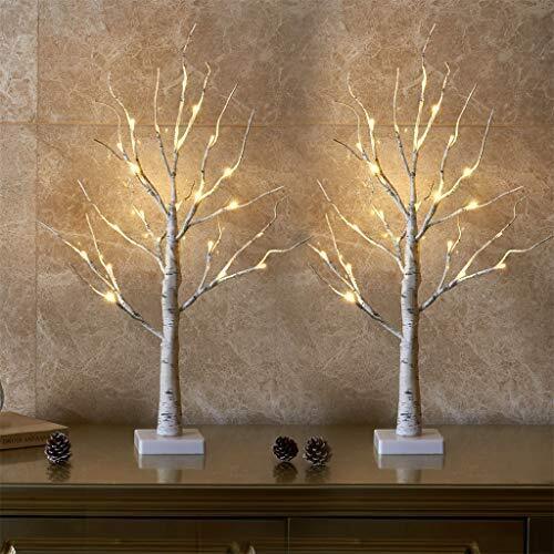 Set Of 2 Small Birch Twig Tree Lights Photo Display Tree With 24 Warm
