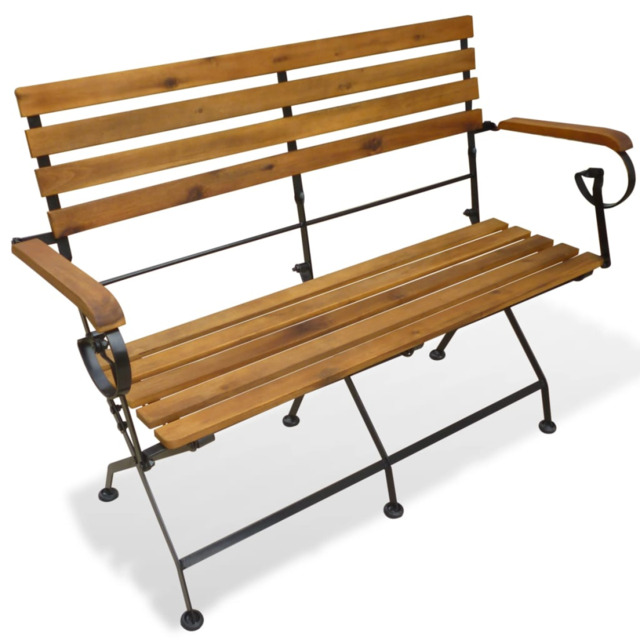 Garden Bench Brown Acacia Wood Oil Finish Powdercoat Steel Foldable