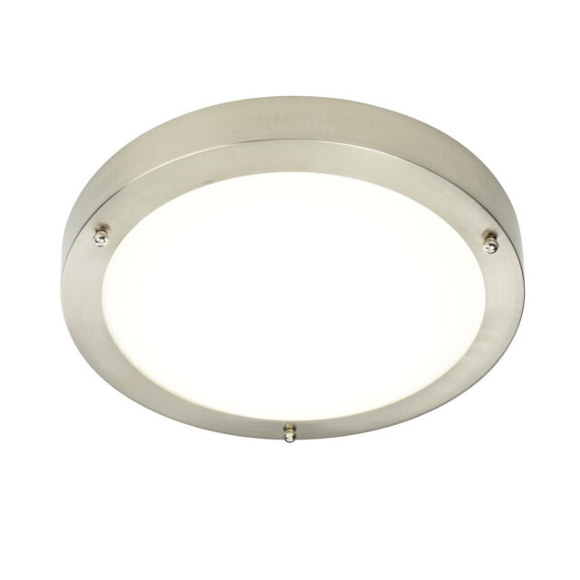 Saxby 9w Led White Bathroom Flush Ceiling Light Satin Nickel 300mm