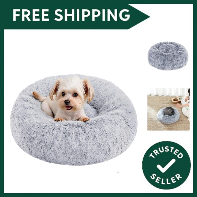 Plush Donut Dog Bed,cat Bed,fluffy Dog Bed, Calming Round Doughnut