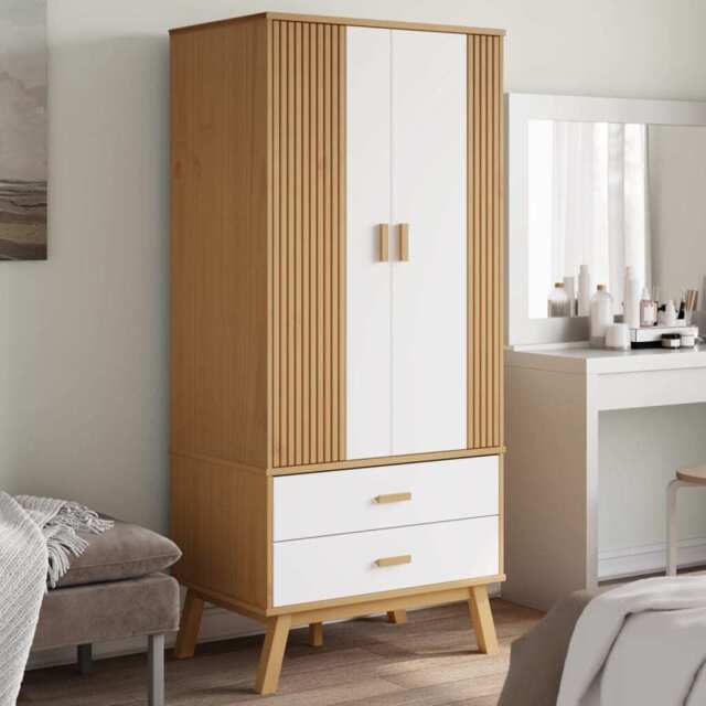 Wardrobe Olden White And Brown 76.5x53x172 Cm Solid Wood Pine Vidaxl
