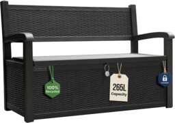 265l Outdoor Garden Storage Bench Box, Lockable Rattan Effect Patio