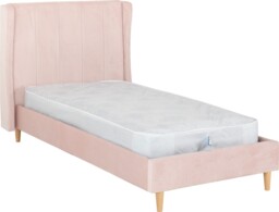 Amelia 3ft Single Bed Pink Velvet Fabric Wooden Slats