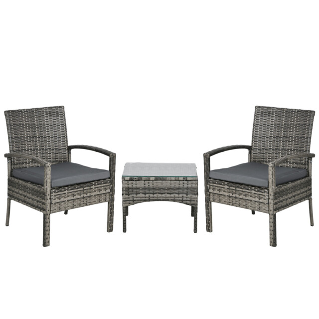 Outsunny 3pc Garden Rattan Bistro Set Balcony Dining Table Chair Mixed