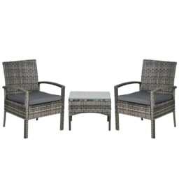 Outsunny 3pc Garden Rattan Bistro Set Balcony Dining Table Chair Mixed
