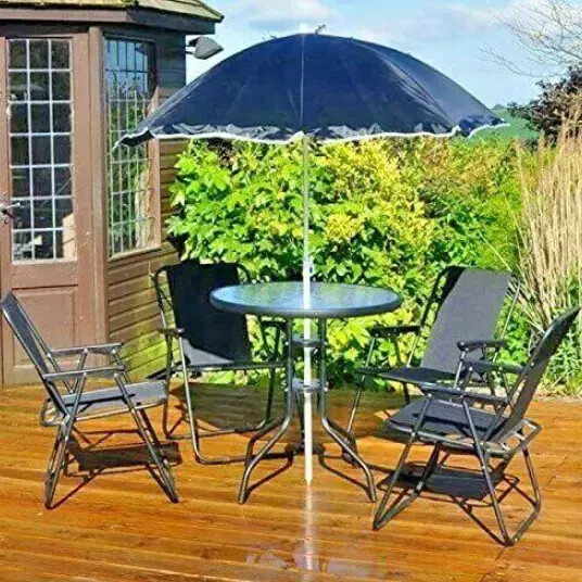6pc Outdoor Furniture Set Dining Table Patio Deck 4 Chairs & Parasol