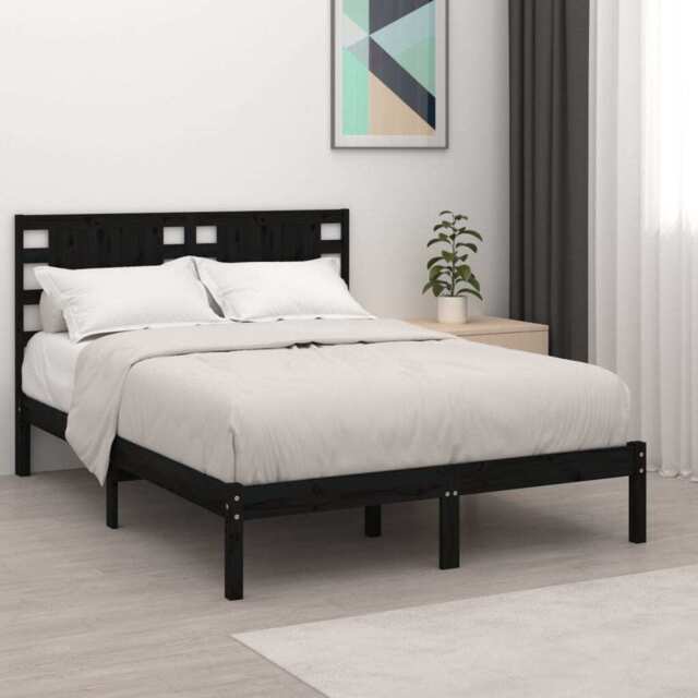 Bed Frame Black Solid Wood Pine 200x200 Cm Vidaxl