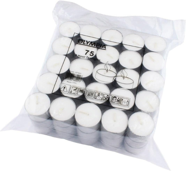 Olympia 8 Hour Tealights White Wax Candles Mood Lighting Pack Of 75