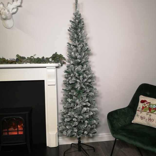 6.5ft (2m) Premier Snow Flocked Pvc Spruce Pine Slim Christmas Tree In