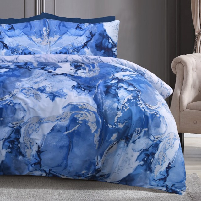 Metallic Marble Sparkle Glitz Blue Silver Reversible Soft Easy