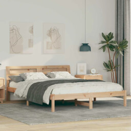 Bed Frame With Headboard Brown 150 X 200 Cm Solid Pine Wood Vidaxl