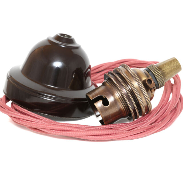 Brown Bakelite Ceiling Pendant Kit & B22 Bulb Holder With 1m Old Dusky