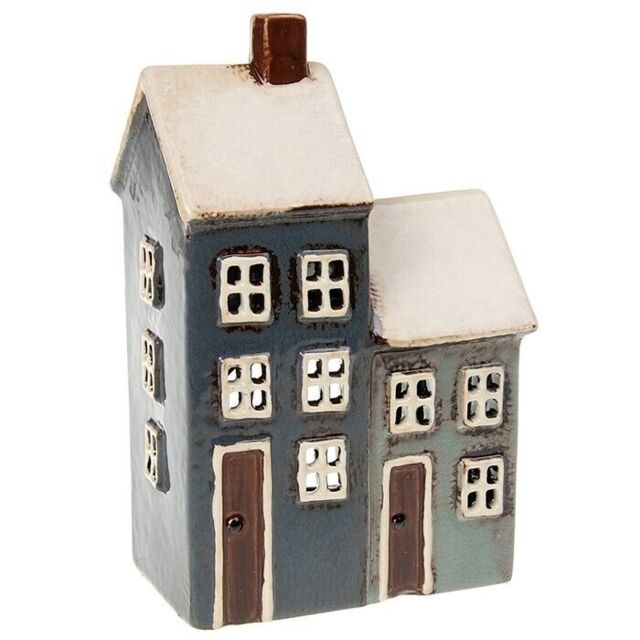 Shudehill Giftware Village Pottery 2 House Tealight Holder - Grey/navy