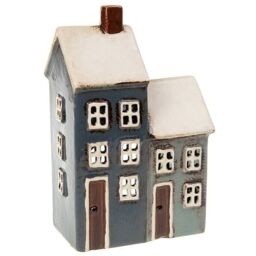 Shudehill Giftware Village Pottery 2 House Tealight Holder - Grey/navy