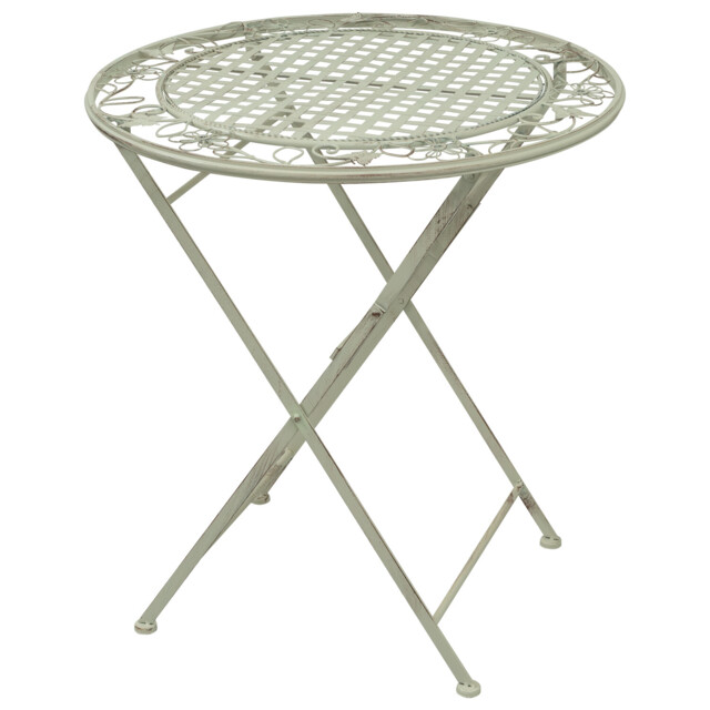 Maribelle Rustic White Floral Round Folding Outdoor Garden Patio