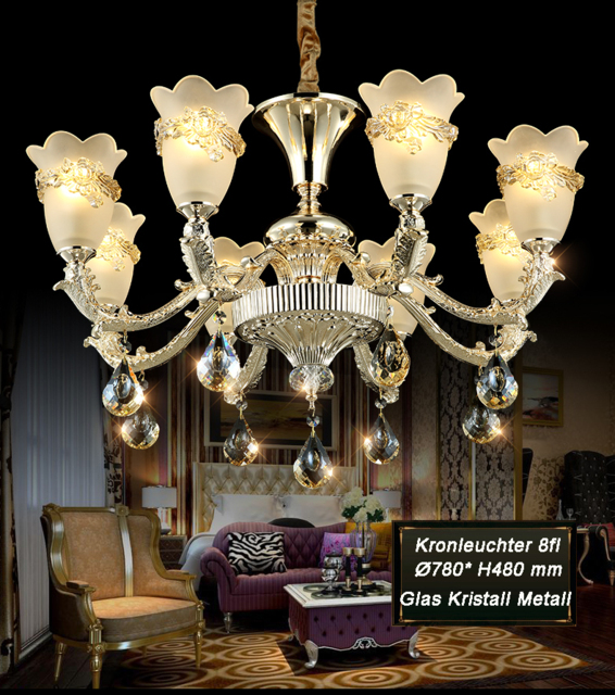 Chandelier Ceiling Light Ss109-8fl Luxury Design Crystal, Glass, Metal