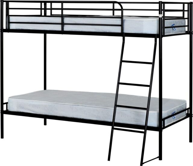 Black Metal Frame Bunk Bed Single 3ft With Ladder Kids Bedroom