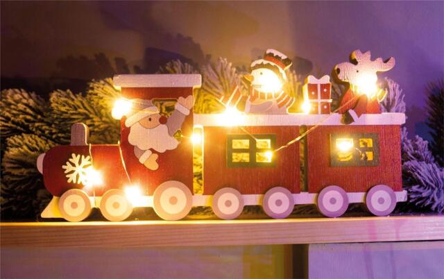 Wooden Christmas Train Led Light Up Santa Decoration Xmas Home Decor