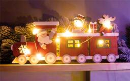 Wooden Christmas Train Led Light Up Santa Decoration Xmas Home Decor