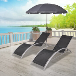 Sun Lounger Set Black Textilene Aluminium 156x60x89cm Polyester W/