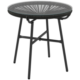 Coffee Table Black 50x50x50cm Pe Rattan Metal Round Glass Top Outdoor