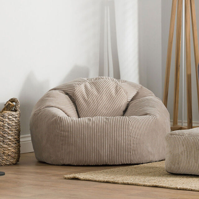 Adult Cord Bean Bag Chair Luxury Extra Large Classic Filled Beanbag