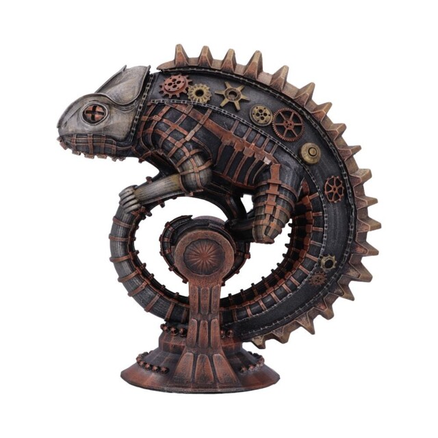 Bronzed Mechanical Chameleon Steampunk Lizard Figurine