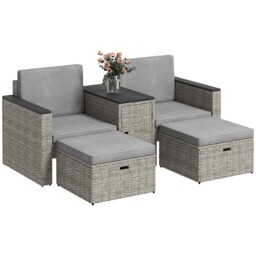 Rattan Garden 5-piece Set Grey Steel Pe Rattan Wpc Table 70x64x70cm