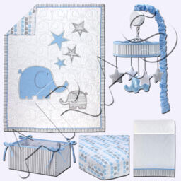 Zutano Elefant Blau 5 Piece (including Mobile) Crib Set-