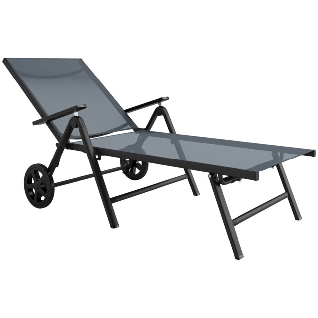 Sun Lounger Grey Texteline Mesh Foldable 5-position 72x158x84cm Steel