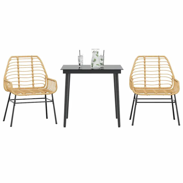 3 Piece Garden Dining Set Brown Poly Rattan Glass Vidaxl