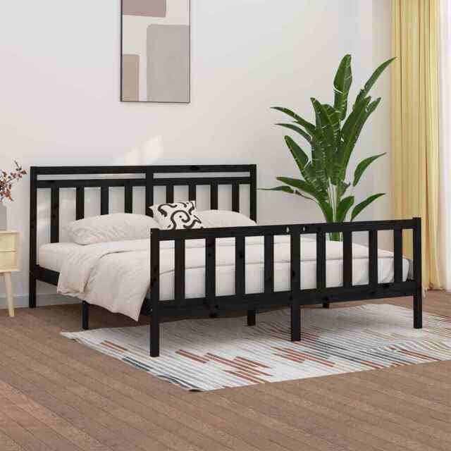 Bed Frame Black Solid Wood Pine 200x200 Cm Vidaxl