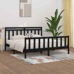 Bed Frame Black Solid Wood Pine 200x200 Cm Vidaxl