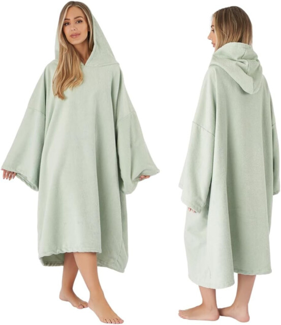 Brentfords Adult Hooded Towel Poncho, Quick-dry Microfiber, Sage Green